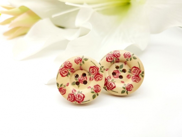 Blumen Knopf Ohrstecker Holz Button flower
